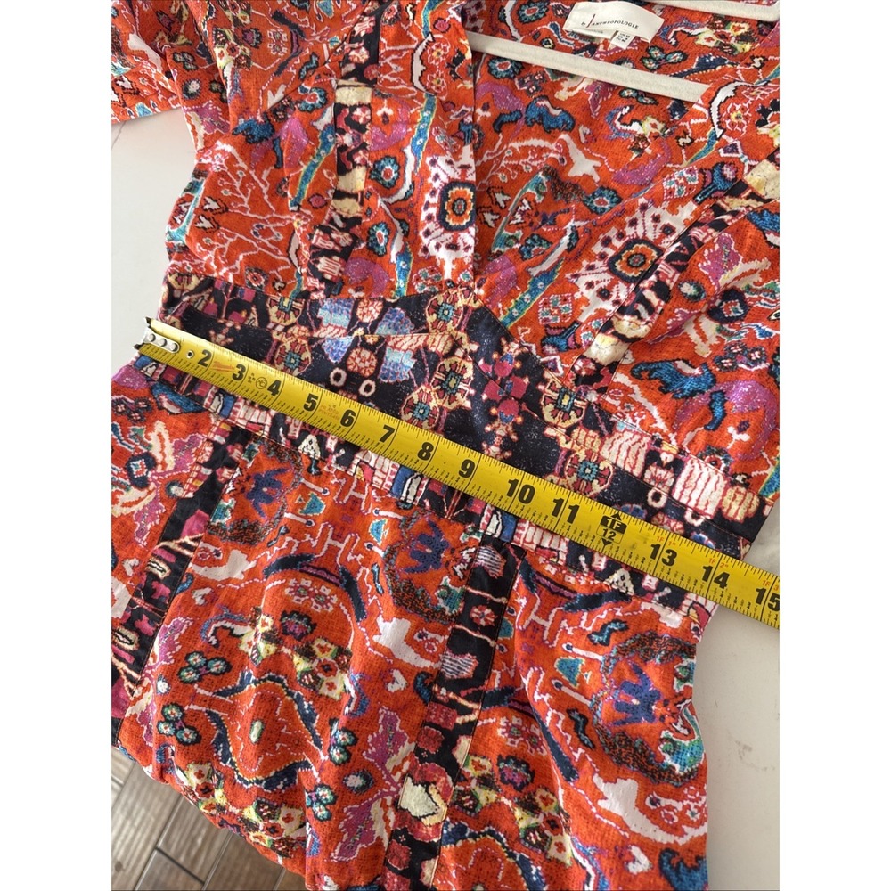Anthropologie Paisley Midi Dress Womens 6 Orange Red Boho Puff Sleeve Side Slit - Picture 9 of 10